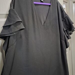 Perfect LBD Black Ruffle Sleeve Shift Dress